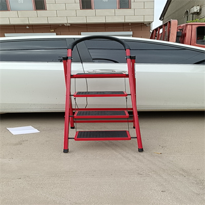 Foldable Carbon Steel Hand Truck Ladder Red 4 Steps Round Handrail