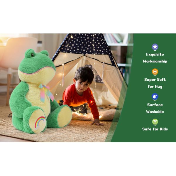 Giant Frog Plush Toy Soft Kids Birthday Gift Rainbow Embroidery Bow Tie Frog Themed Party Decor