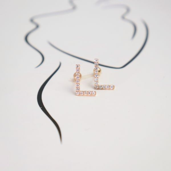 Customized 18K Gold 'L' Letter Earrings Fine Jewelry with IGI GIA Lab Grown Diamonds for Anniversary Wedding Banquet Gift