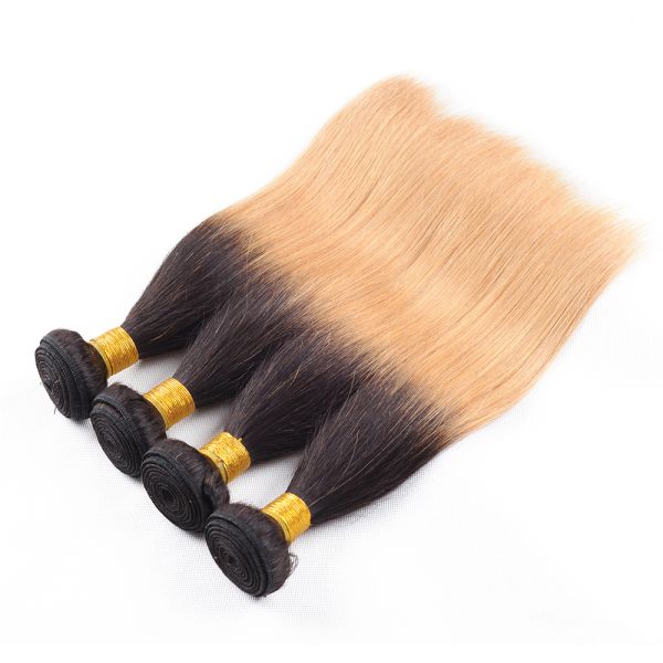 7A Ombre Human Hair Extensions Brazilian Virgin Hair Straight Color 1B / 27