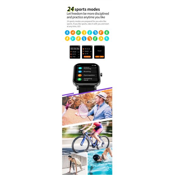 Bluetooth 5.0 180mah Waterproof Fitness Watch With Spo2 Heart Rate