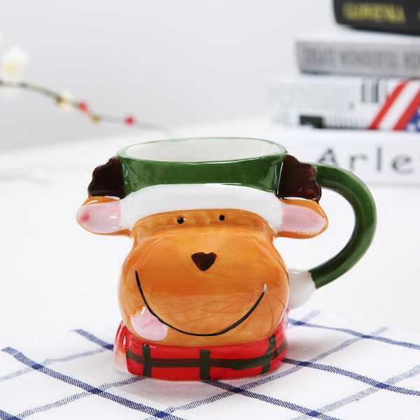 Custom 3D Ceramic Christmas Mug 8*10Cm Santa Reindeer Penguin Snowman For Hot Drinks