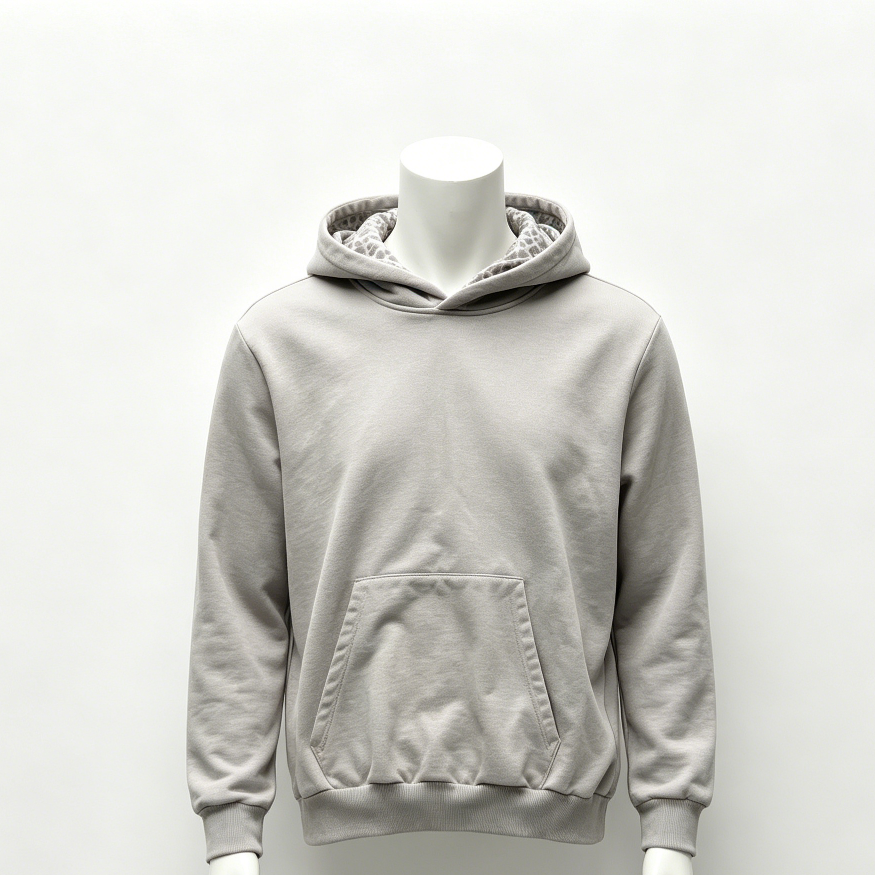 Light Gray Stone Wash Hoodies Heavyweight Drop Shoulder Pullover Light Gray With Leopard Print Lined Hood