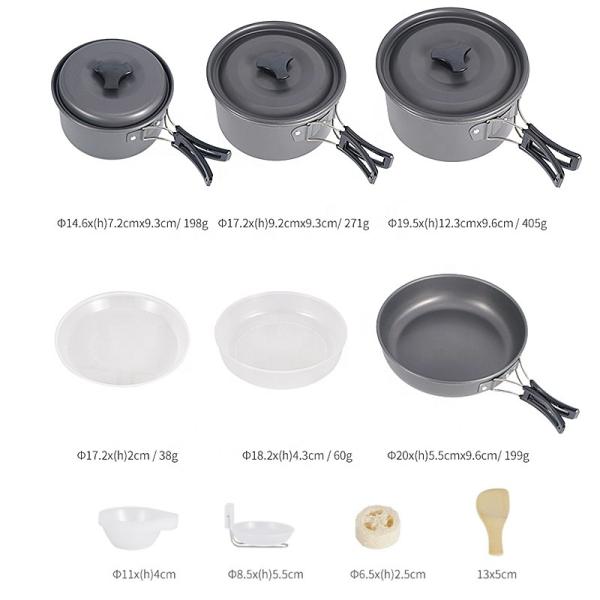Outdoor Pots And Pans Portable 5 - 6 People Aluminum Alloy Cookware Set