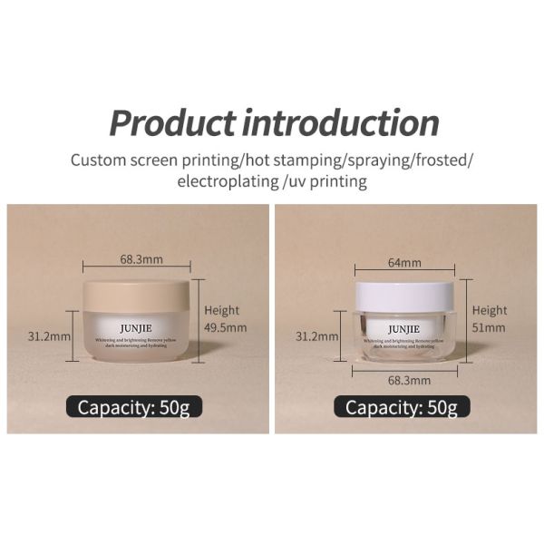 Personaliza las tapas de punta de tornillo 50g Vidrio de crema de cosméticos vacío para protector solar crema y lujo de la cara y el cuerpo crema de embalaje