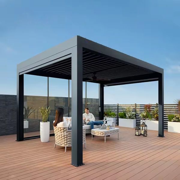 Luxury Modern Aluminium Pergola Louvered Roof Add Style Retractable Canopy