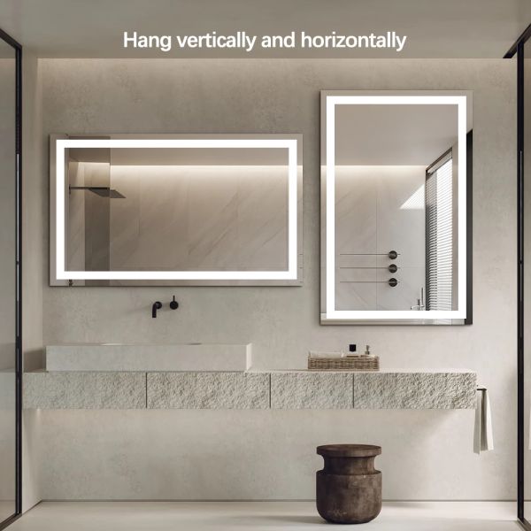 Perimeter Satin LED Border Mirror , Rectangle / Square LED Illuminated Bathroom Mirror