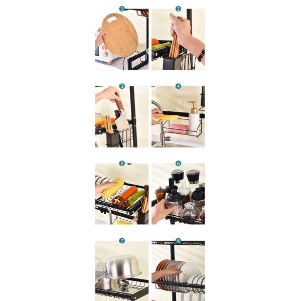 2 Tiers Kitchen Adjustable Over Sink Dish Rack 1050x315x775mm Specification