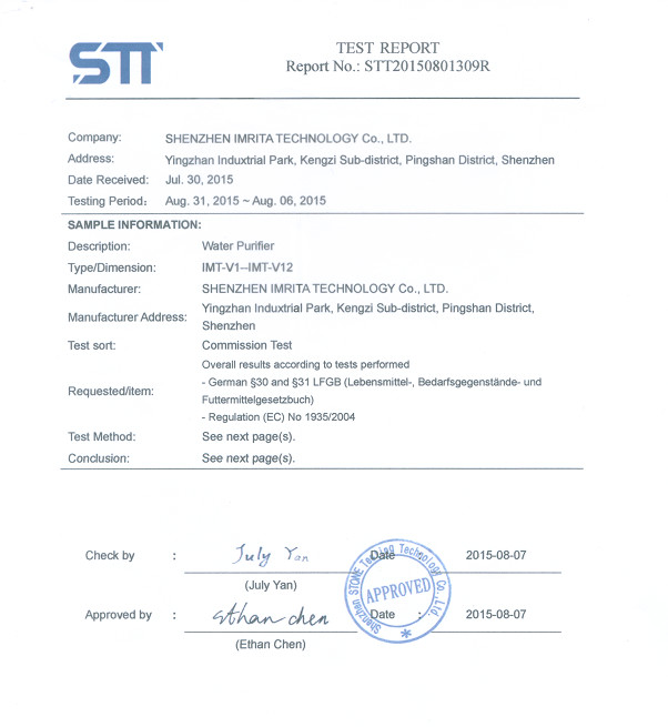 Shenzhen Imrita Technology Co., Ltd. Сертификации