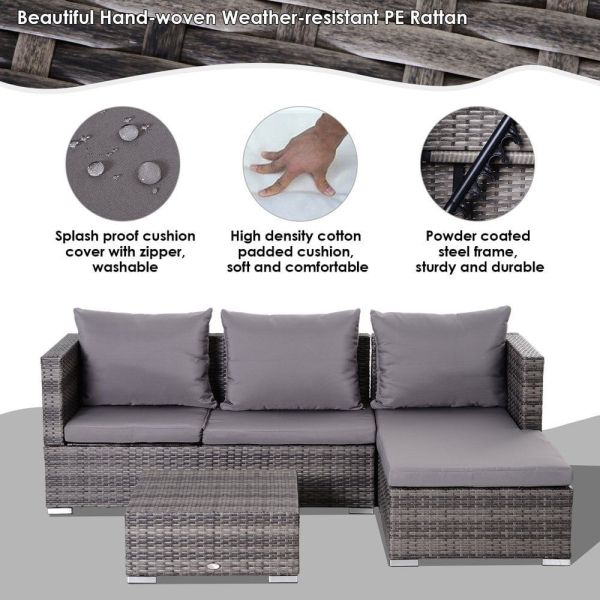 AJUNION 3-Piece Rattan Garden Sofa Set with Adjustable Backrest and Steel Tube Frame