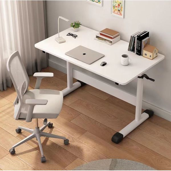 Frame Color White Custom Mechanical Wooden Manual Sit Standing Desk Height Adjustable