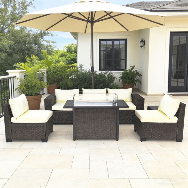 Factory Wholesale Wicker Rattan Outdoor Sectional Sofa Set with Fire Pit Table  Knock Down Patio Furniture Set