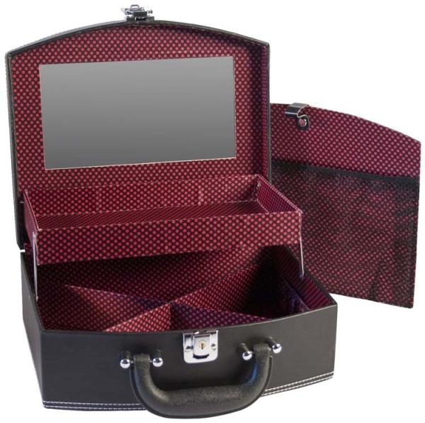 Black Leather Jewelry Travel Case Lockable For Makeup Storage Case
