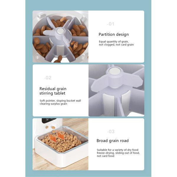 Comedor de gato inteligente ABS 6L blanco Comedor automático de cámara para mascotas para animales pequeños