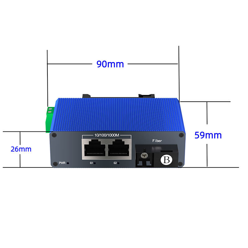 Industrial Mini Gigabit Fiber Ethernet Switch 1 Fiber 2 RJ45 Ports 1000Mbps Network Switch Blue