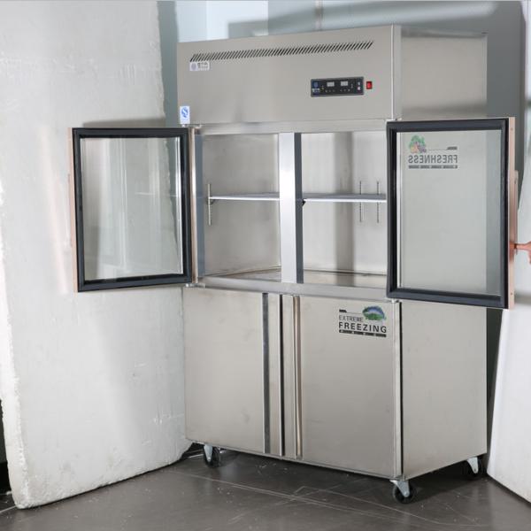 Double Glass Door Display Freezer Stainless Steel 4 Door Commercial