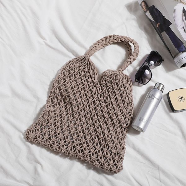 Polyester Lining Material 2024 Hand Crocheted Large Shopping Beach Tote Bag for Women
