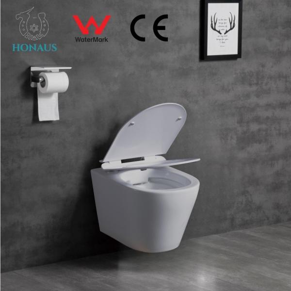 ISO Soft Closing Seat Cover Ceramic Wall Hung Toilet Bowl Water Saving