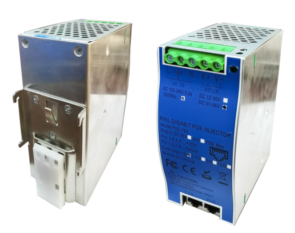DIN-Rail Industrial 10G 90W 802.3bt PoE++ инжектор с двойным входом питания AC+DC