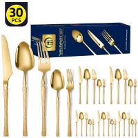 Stainless Steel Cutlery Set Small Waist Hammer Pattern Stainless Steel Western Cutlery Gift Box 30 Piece