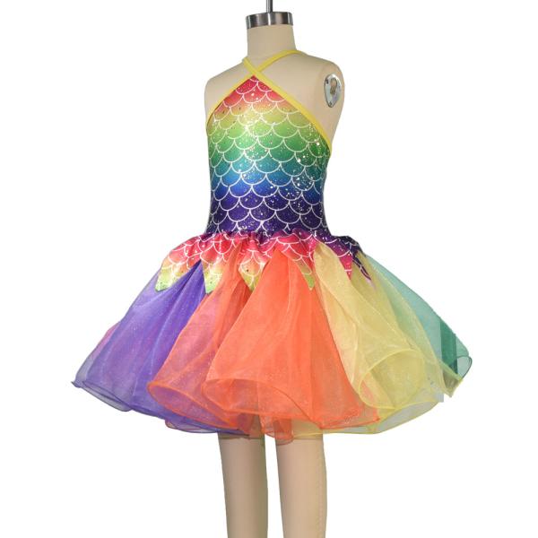 Rainbow Skirt Fish Dance Tutu Dress Wear Halter Triangle Top Back Crossing Straps