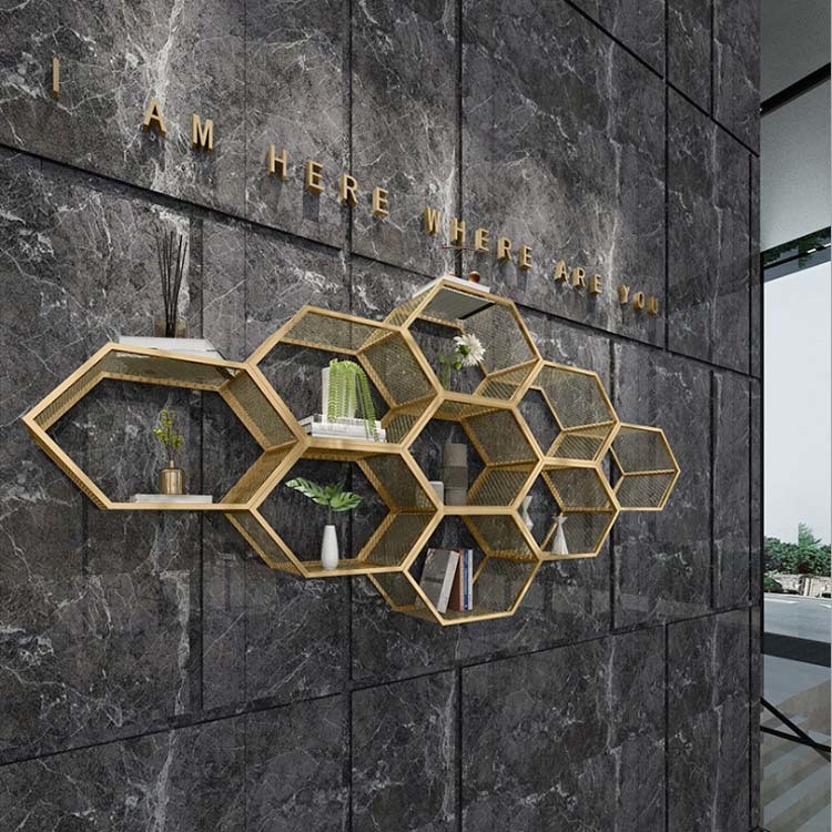 Contemporary Design Style Metal Hexagon Wall Shelf for Wall Mount Storage