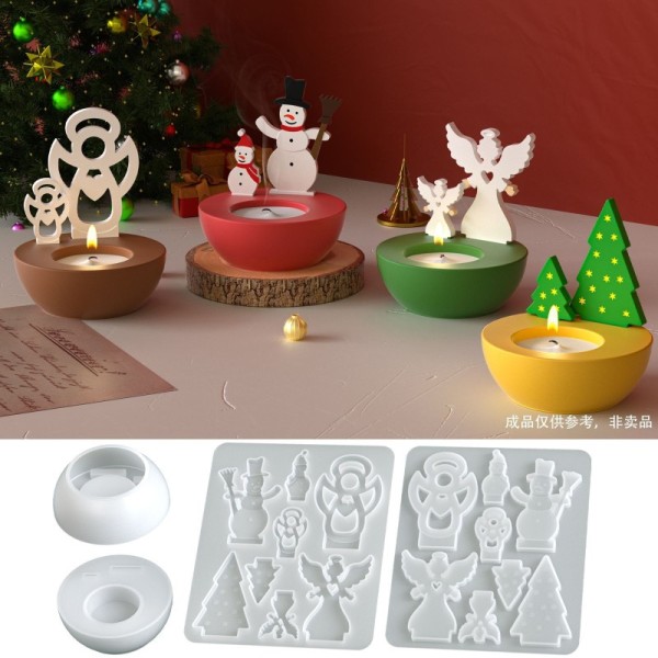 DIY Christmas Round Gypsum Candle Cup Ornament Christmas Tree Snowman Insert Board Base Silicone Mold