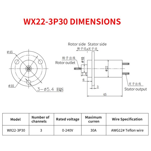 3 Wire Slip Ring 30A High Current Slip Ring With Flange 150rpm Rotation Speed