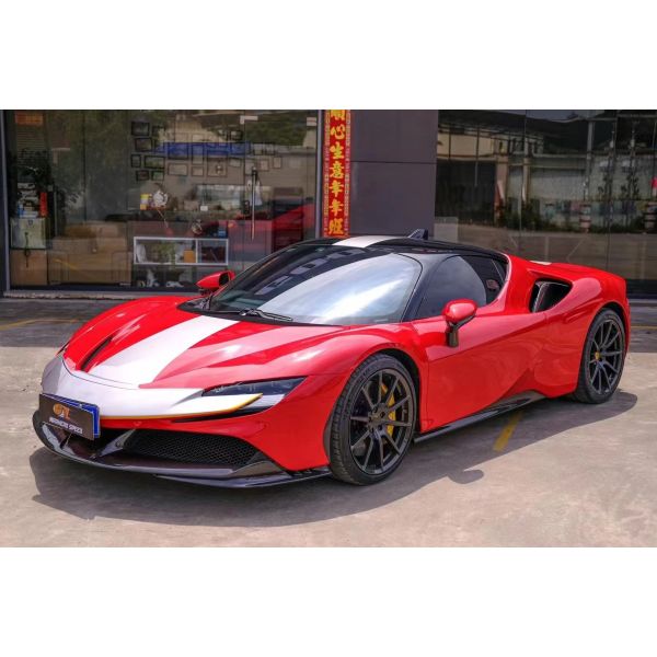 For Ferrari SF90 Dry Carbon Fiber Body Kit SF90 OEM Style Carbon Fiber Front Lip Diffuser Spoiler Side Skirt