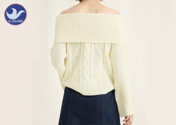 Off Shoulder Big Sleeve Cuff Womens Knit Pullover Sweater / Ladies Cable Knit Jumper