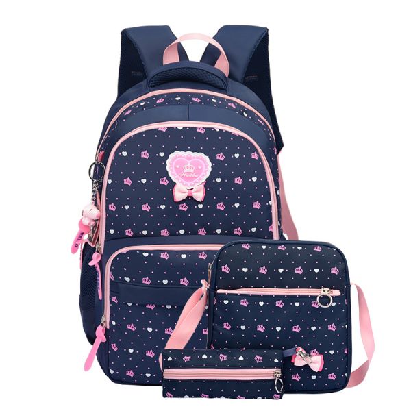 3pcs Set Primary Student Girls Backpack School Bag with Nylon Cartoon Pattern