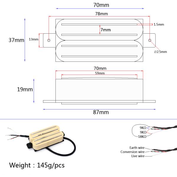High Output Mini Humbucker Pickup Dual Rail N9K/B18K For TL Gibson Electric Guitar