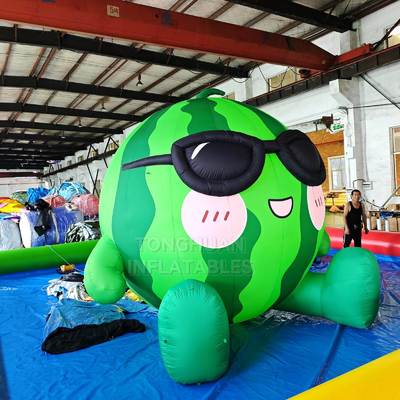Giant Cartoon Watermelon Inflatable Advertising Model with Sunglasses Custom Printing and Stable Air Supported Structure for Promotions