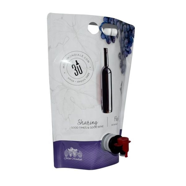 1L 2L 3L 5L 10L White Wine Pouch Custom Gravure Printing Double Fold Bottom With Butterfly Valve