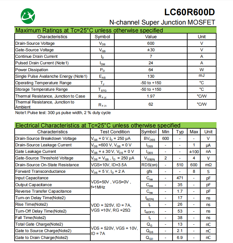 Surface Mount 7A 600V Super Junction MOS For AC-DC Power Supply