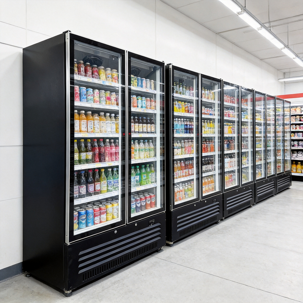 Commercial Beverage Cooler with 420L Large Capacity Fog-Free Double Glass Door and Full Surround LED Lighting