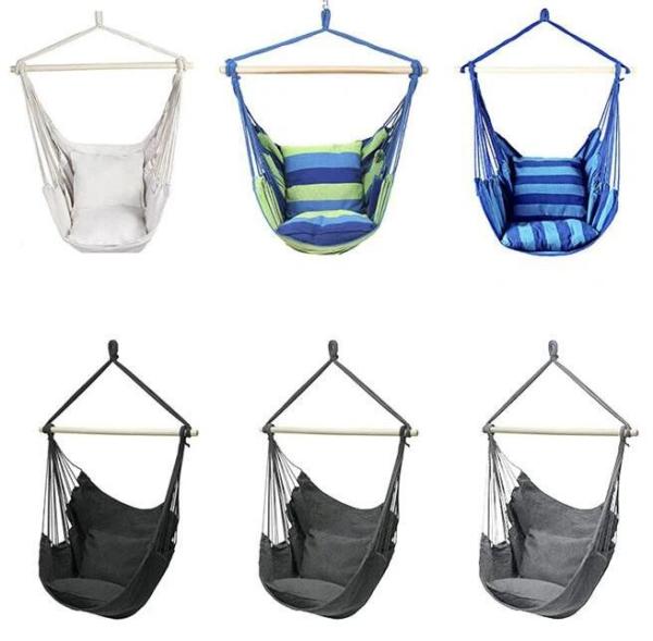 Hammock Chair Hanging Rope Swing - Max 500 Lbs - 2 Cushions Included - Steel Spreader Bar with Anti-Slip Rings