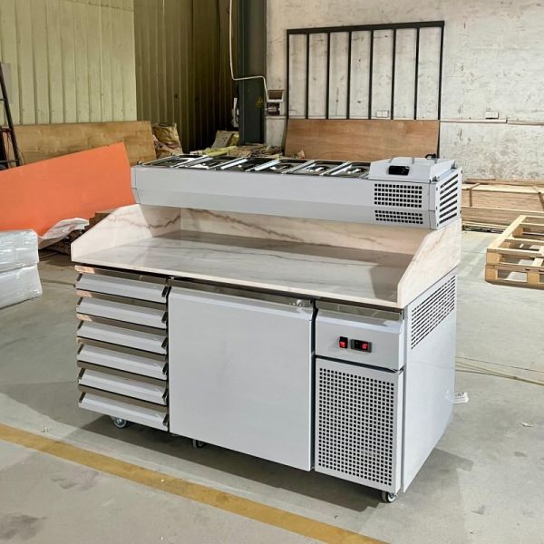 Marble Top Stainless Steel Display Refrigerated Pizza Counter Pizza Prep Table