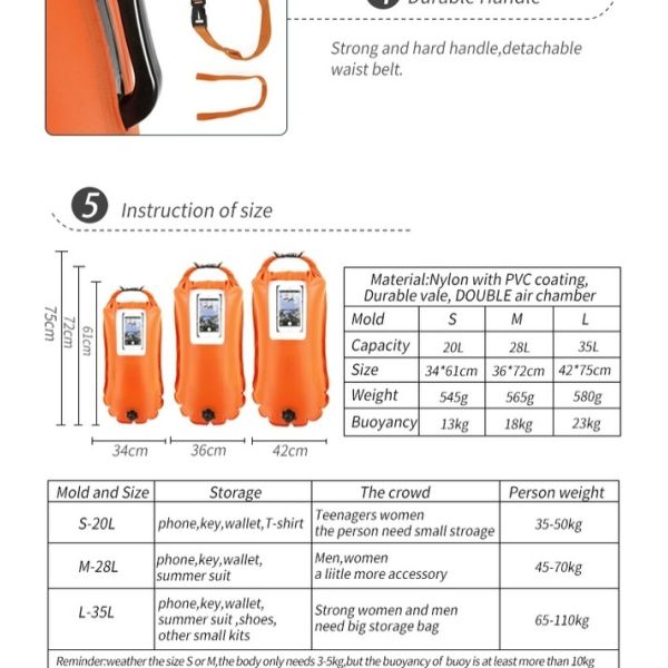 Eco Nylon PVC 20L 28L 35L Triathlon Swimming Buoy With Phone Bag