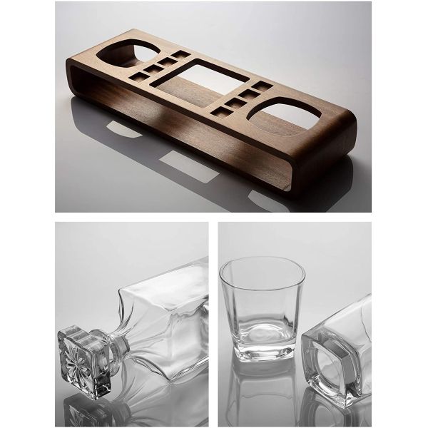 Custom Whiskey Decanter Set With Wood Stand and Chilling Stones for Party Celebrations
