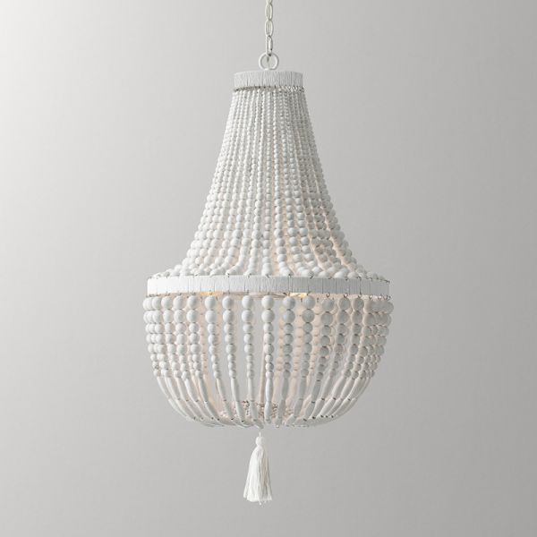 Weathered White wood beads chandelier lighting Pendant bedroom white chandelier(WH-CI-148)