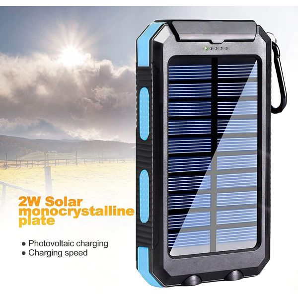 10000mah Solar Panel Portable Powerbank Dual Usb Cell Phone Charger Waterproof External Battery Power Bank With Light