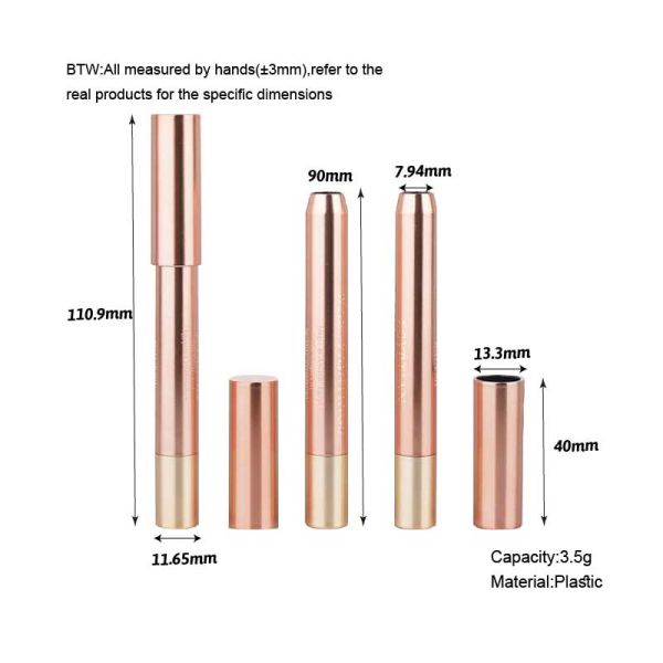 3.5г Розовое золото Пустые балсами для губ Контейнеры линейки карандаш Металлическая помада трубка