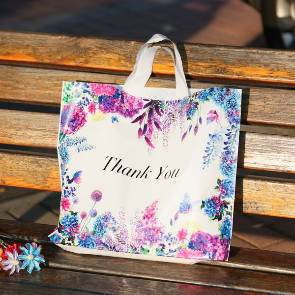 Multiple Patterns Floral Plastic Bags Boutique Gift Bag Clothing Packaging Soft Loop Handle Outdoor Shopping Accessories