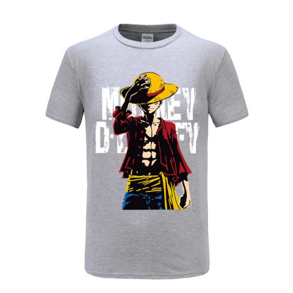 Casual Luffy Character Anime Couple Shirts O Shaped Neck Anti Bacterial Breathable