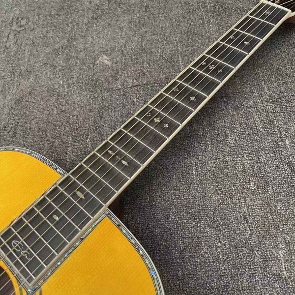 Custom Logo on Headstock, Solid Spruce OM Body Solid Rosewood Back Side Acoustic Electric Guitar Abalone Binding