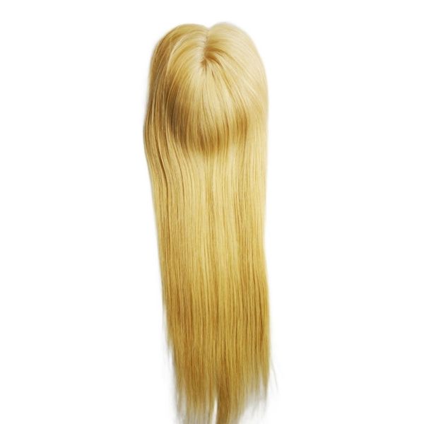 Mono Base PU European Human Hair Topper 5.5X6 Straight Blonde Hair Toupee with Clip 16 for Women