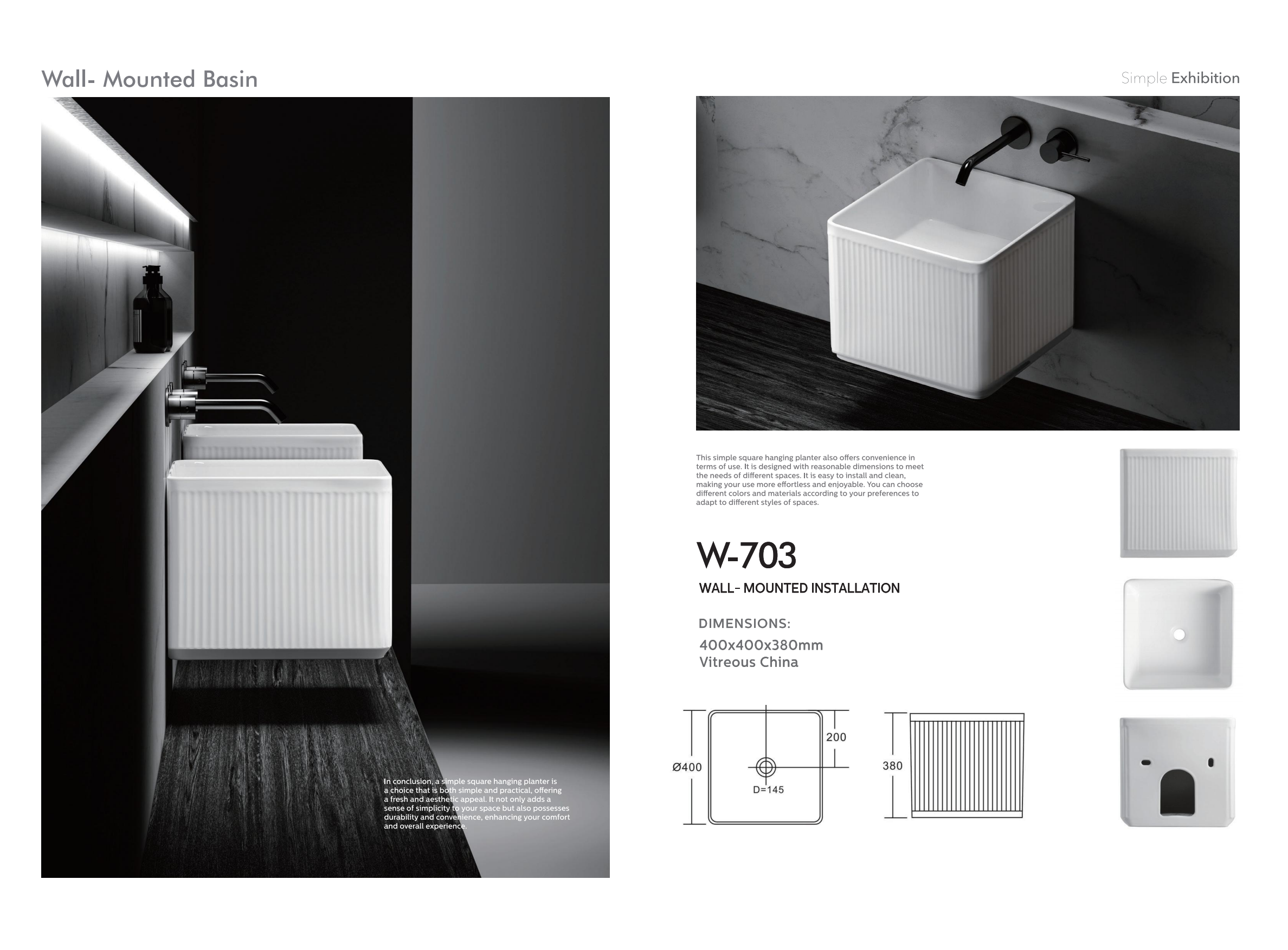 Handmade Modern Design Wall Hung Basin China High Quality Sanitary Ware Ceramic Basin for Bathroom