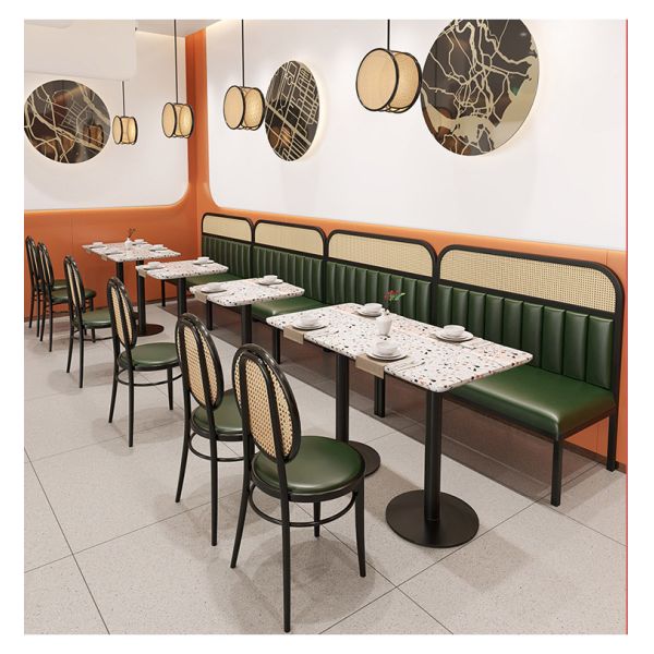 Restaurant Cafe Woven Rattan Bench Sofa Modern Dining Room Catering Sets Booth Seating