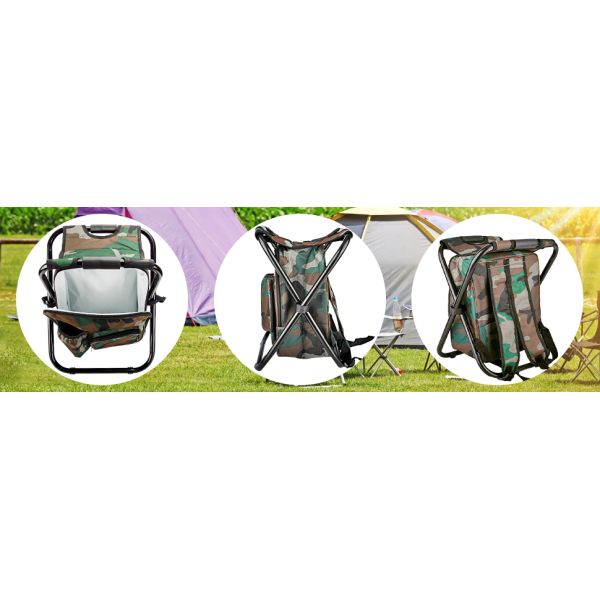 Folding Stool Backpack Insulated Cooler Bag, Collapsible Camping Hunting Fishing Multifunction Chair Front Pocket